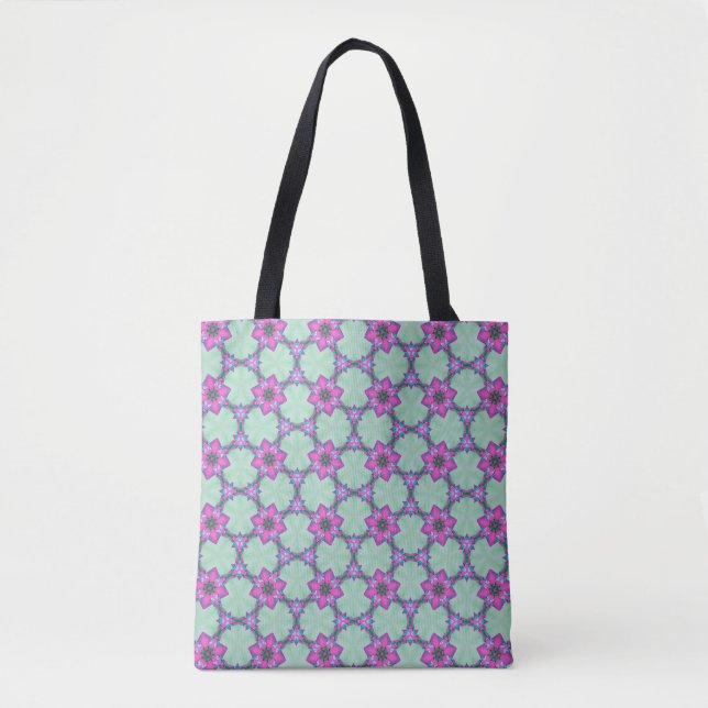 Mint & Violet Geometric Floral Pattern Tote (Frente)