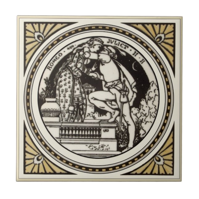 Minton Shakespeare Romeu e Julieta Azulejo 1870s R (Frente)