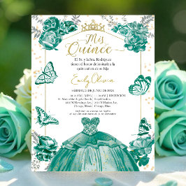Mis quince Budget Convite Espanhol Emerald Green