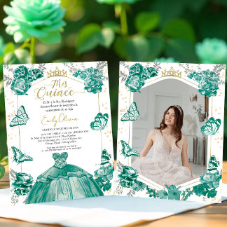Mis Quince Photo Budget Convite Espanhol Verde