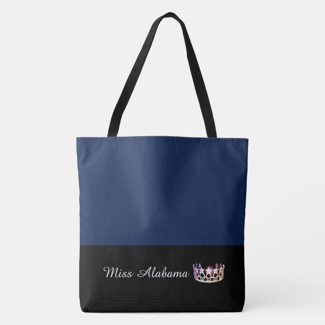 Miss Estado EUA Silver Crown Tote Bag-Large Marinh (Frente)