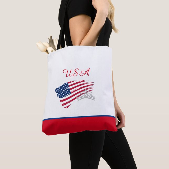 Miss EUA Pageant Silver Crown Tote Bag Flag (Close Up)