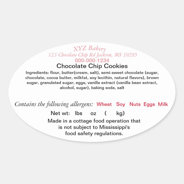 MISSISSIPPI Lei de Alimentos Caseiros Etiqueta Fei (Frente)