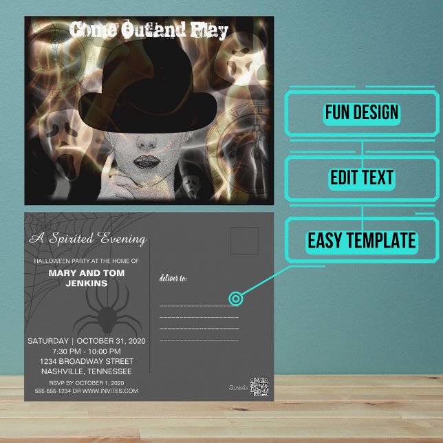 Misterioso Halloween - Convite Elegante (Send out this stylish but fun Halloween party invitation for your next scary get together.)