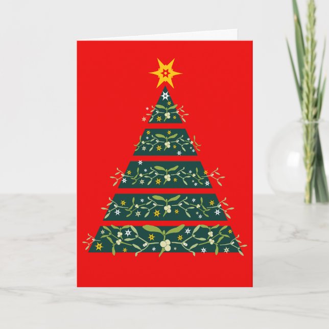 Mistletogreen christmas tree — cartão sazonal verm (Frente)