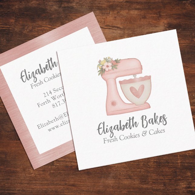 Mistura Rosa Simples - Cartão de visita de padaria (Pink Mixer Bakery Business Card. Personalize it with your small business info.)