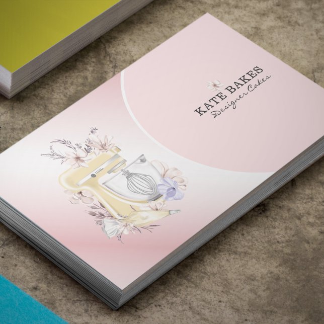 Misturador de bolos Cartão de visita cor-de-rosa e (Criador carregado)