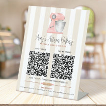 Misturador Rosa Padaria 2 Código QR Listras Bege P