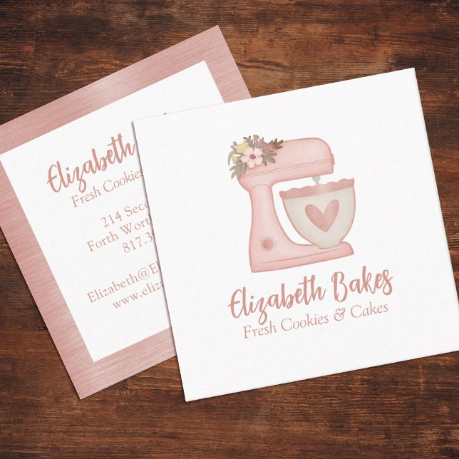 Misturador Simples - Cartão de visita de padaria d (A cute pink  mixer bakery business card. Personalize it with your info.)