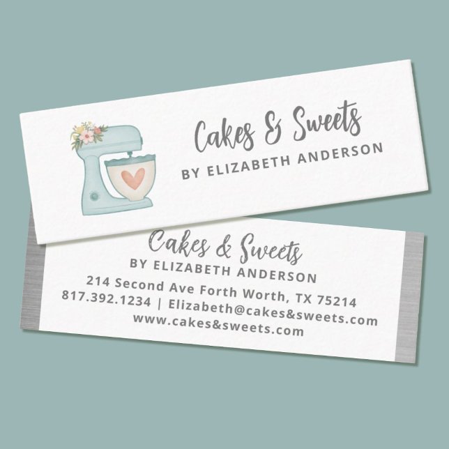 Misturador Simples - Cartão de visita de padaria d (A modern thin business card with a cute blue mixer. charming for your bakery business card.)