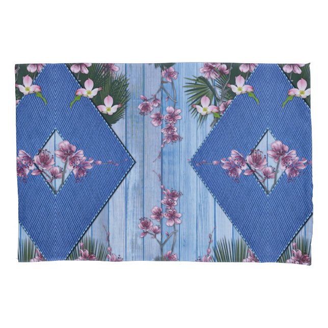 Misturar azuis e travesseiro de padrão de diamante (Frente)