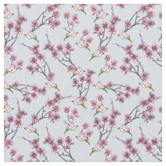 Misturar flores gráficas rosa e verde no Tecido az (Detalhe)