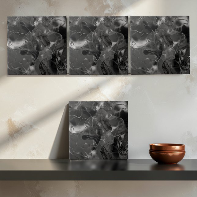 Misty Marble Abstract Pattern Dark B&W ID705a (Criador carregado)