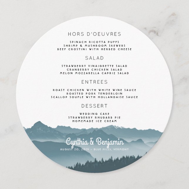 Misty Mountain Round Wedding Menu Modelo (Frente)