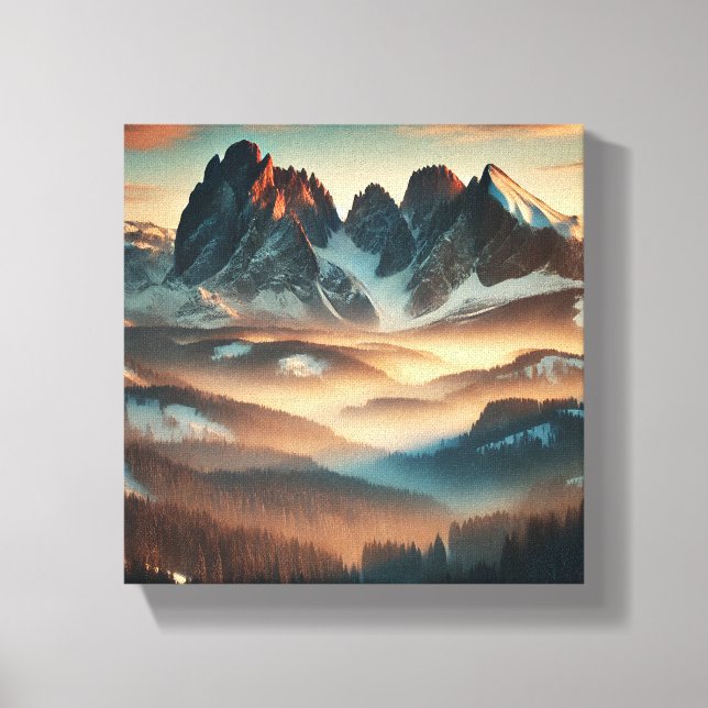 Misty Mountain Stretched Canvas Print Wall Art (Frente)