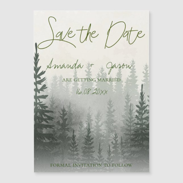 Misty Romantic Forest Trees Casamento Salve A Data (Frente)