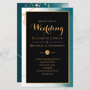Misty Teal Dourado Wedding Convite Orçamento A9