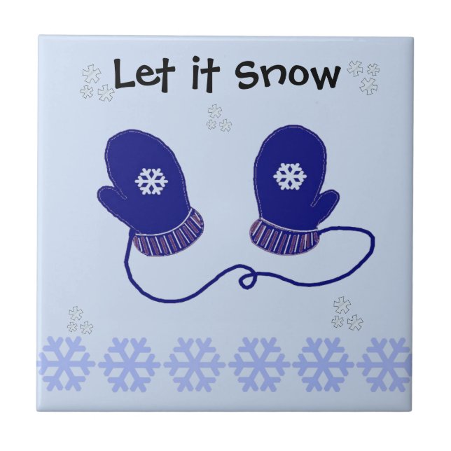 Mittens azuis e flocos de neve (Frente)