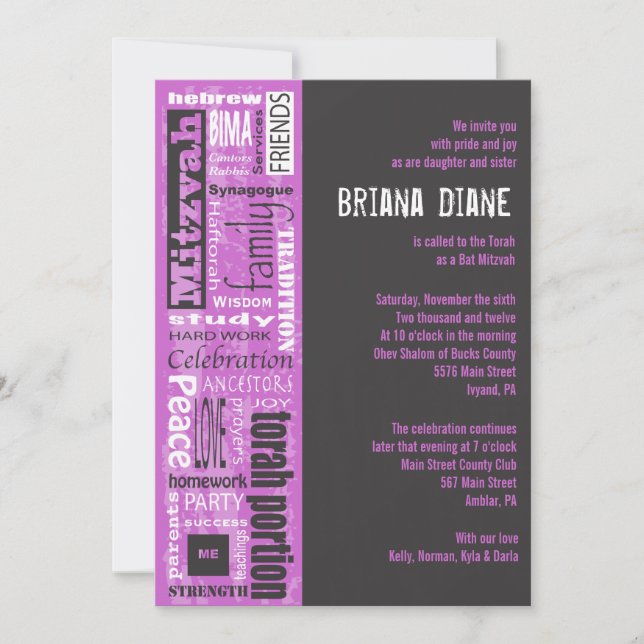 MITZVAH WORDS DIZ Convite para Bat do Bar (Frente)