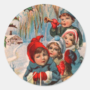 Miúdos do Victorian que Sledding etiquetas do
