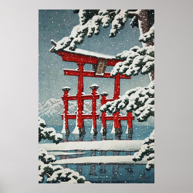 Miyajima em Snow Hasui Kawase Poster Impressão (Frente)