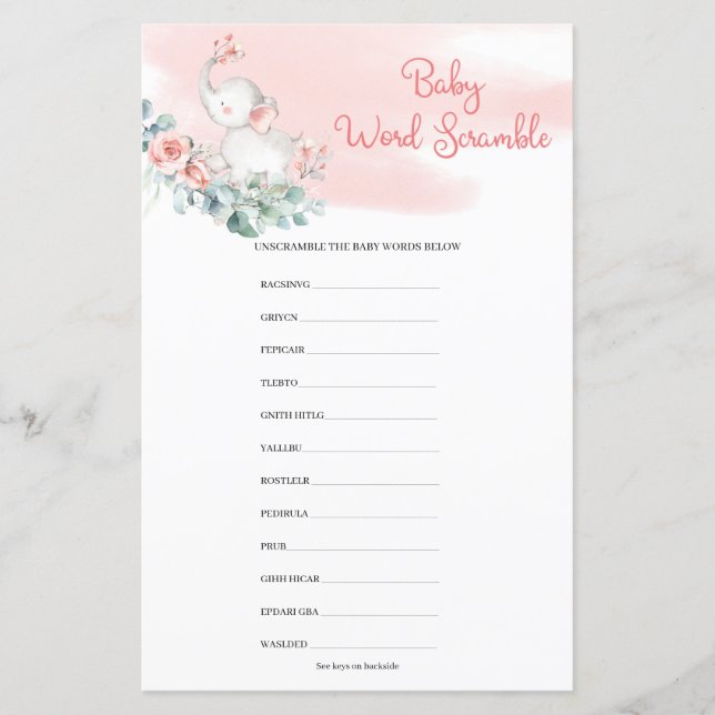 Moça Elefante Eucalyptus Wreath Baby Word Scramble (Frente)