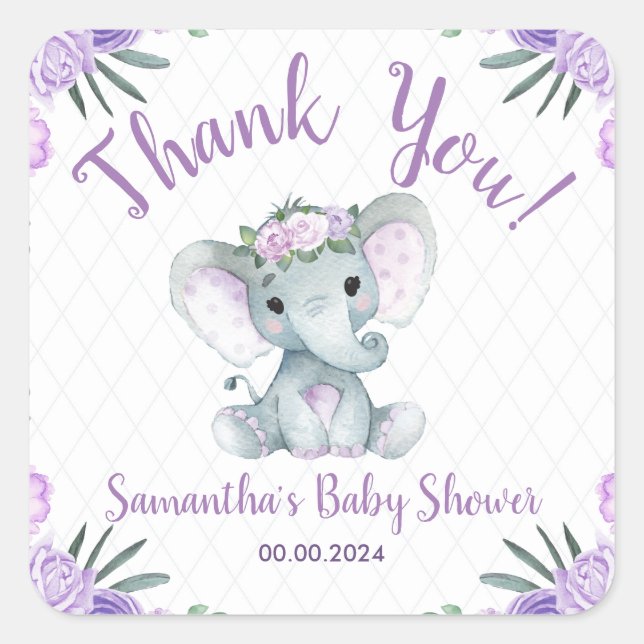 Moça Elefante Purple Floral Obrigado Etiqueta Stic (Frente)