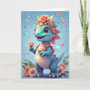 Moça Sorrindo Natureza Do Dinossauro   Cartão