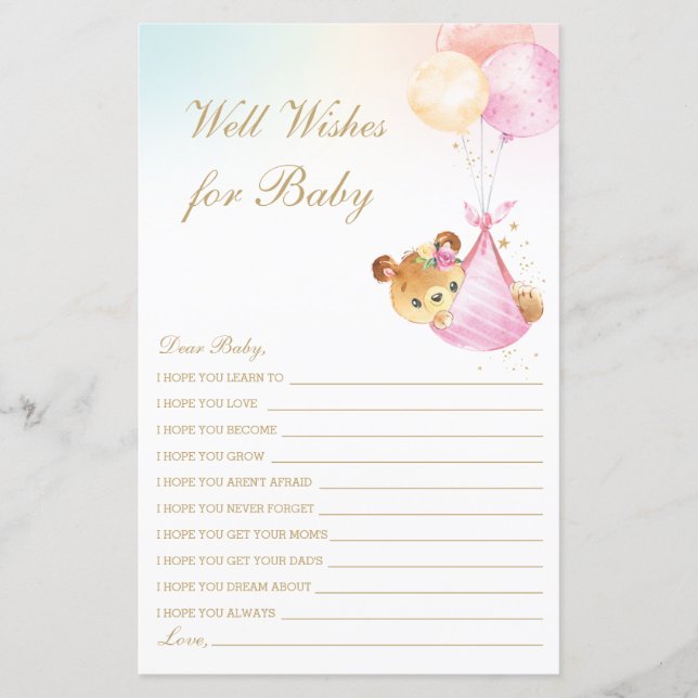 Moça Ursa Balões Bem Deseja Chá de fraldas (Frente)