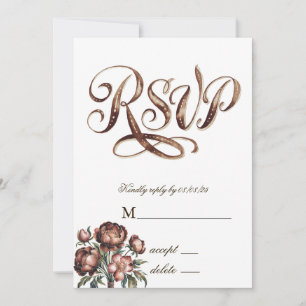 Mocha Brown Paint Peony Casamento Cartões RSVP
