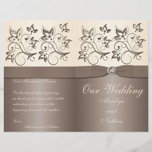 Mocha e Ivory Floral Wedding Program (Frente)