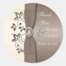 Mocha Ivory Floral Monogramas 3" Com Adesivo Redon