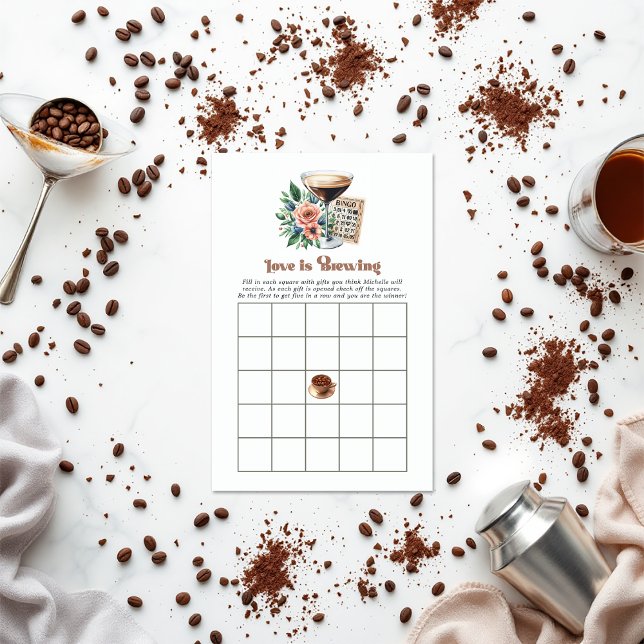 Mocha Mousse - Chá de panela Bingo "O amor está a  (Mocha Mousse "Love is Brewing" Bridal Shower Bingo)