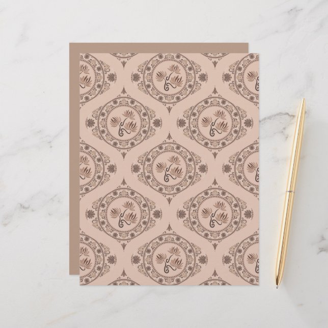 Mocha Rococo Revival Mandala Retro Ogee Scrapbook (Frente/Verso In Situ)