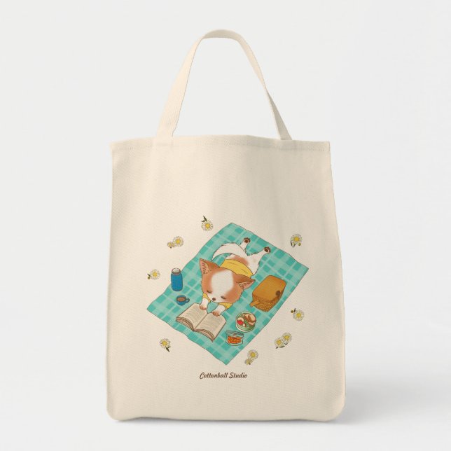 Mochi no Picnic Kawaii Cute Puppy Grocery Bolsa (Frente)