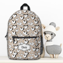 Mochila Bege Personalizada com Corações