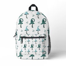 Mochila com Padrão de Cogumelo Azul Caprichoso