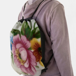 Mochila de Cordão com Buquê Floral de Xícara de Ch