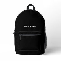 Mochila de nome personalizado mínimo preto e branc