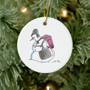 Mochila - Enfeites de natal branco de cerâmica Sn