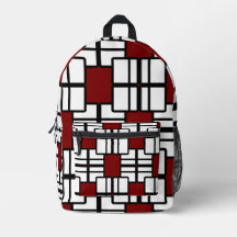 Mochila Geométrica Moderna Vermelha, Preta e Branc