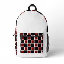 Mochila Geométrica Vermelha e Negra Profunda.