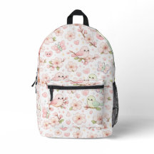 Mochila Infantil Pássaros Flor de Cerejeira Kawaii