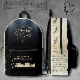 Mochila para piano preto e bronzeado com sinfonia 
