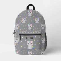 Mochila personalizada com nome impresso Kawaii Cat