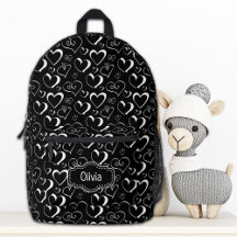Mochila Personalizada Corações Pretos e Brancos