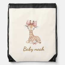 Mochila Personalizada de Cordão com Girafa Fofa -