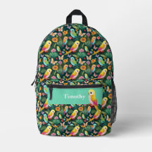 Mochila Personalizada de Papagaio Vibrante e Flore