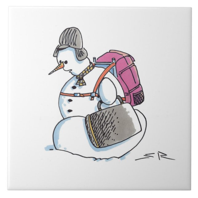 Mochila Snowman - azulejo cerâmico grande (Frente)