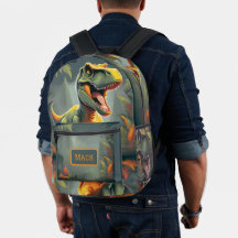Mochila T-Rex Dinossaur e Cinza Laranja